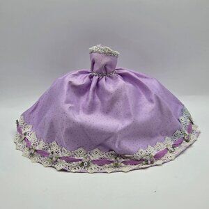 Lavender Doll Dress With Silver Accents Lace Trim & Floral Embellishments